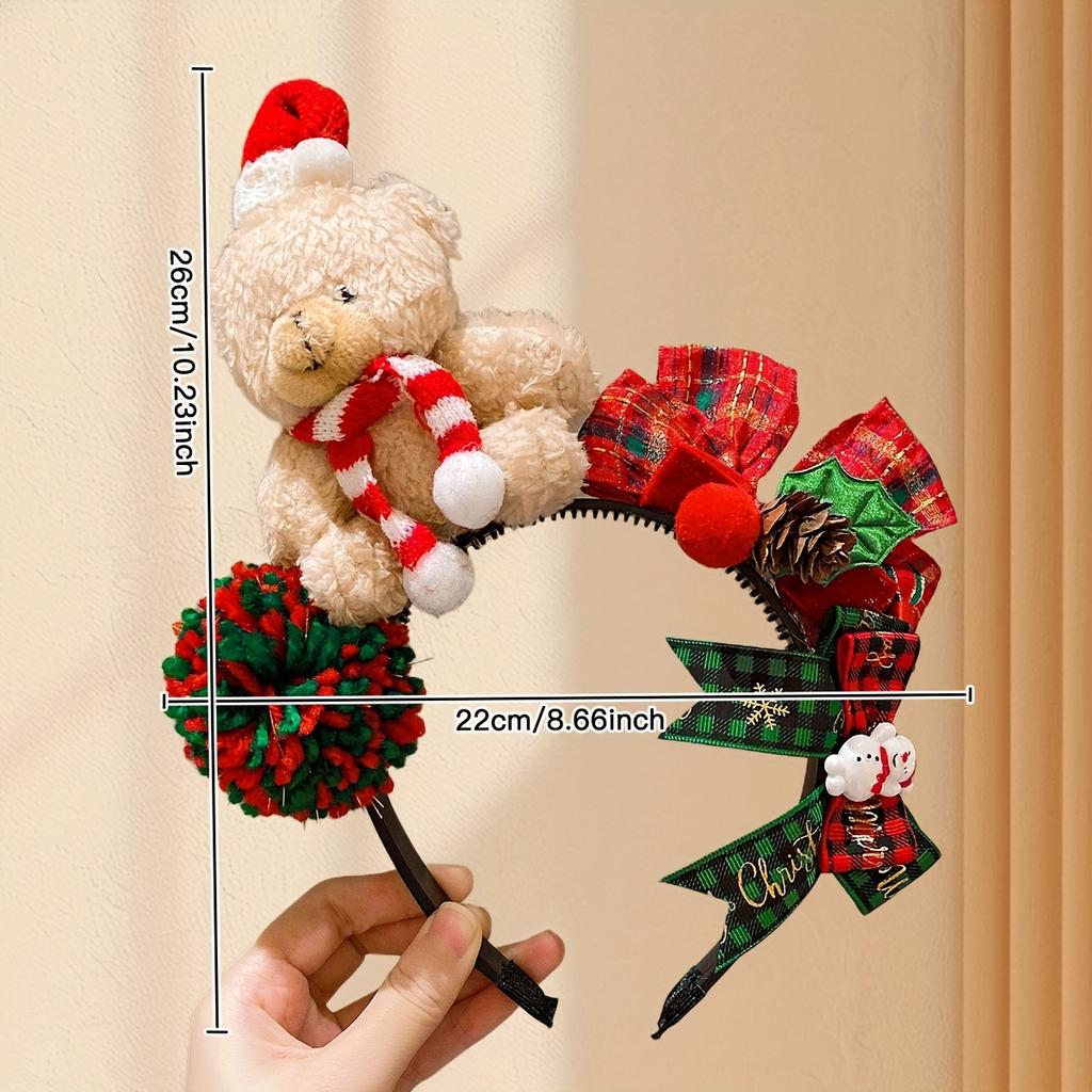 Adorable Bear Headband For Girls Colorful Knit Christmas Hair Accessory