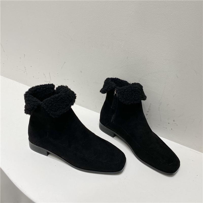 

Осень и зима новые снежные ботинки хлопковые ботинки женские бархатные теплые квадратный носок замшевые на молнии удобные повседневные модные короткие ботинки ◑39◑