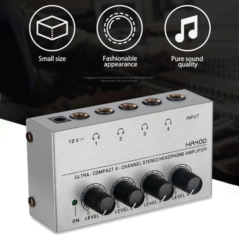 American/European Standard 4 Way Headphone Amplifier HA400 with Power Adapter Separate Control Earphone Amplifier