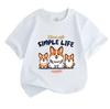 Kids Boys Girls 100% Cotton Crew Neck Short Sleeve T-Shirt, Cute Three Smiling Corgi Dogs Simple Life Print Casual Breathable Tee for Daily Summer Wea