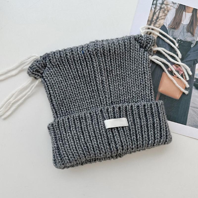 Cats Ear Knitted Hat Tassels Letter Decration Hat Foldable Fuzzy Winter Hat for Youthful Stylish Look