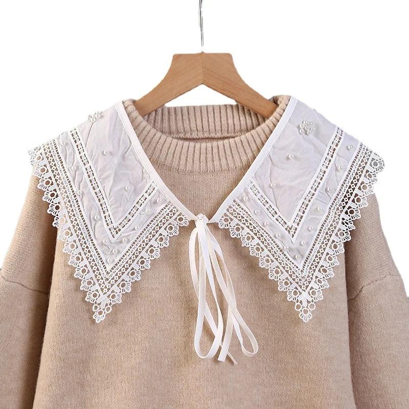 Fashion Lace Hollow Fake Collar Shawl Wrap Girls Doll Collar Detachable Shirt Collar Women Vintage Half Shirt Necklace Shawl