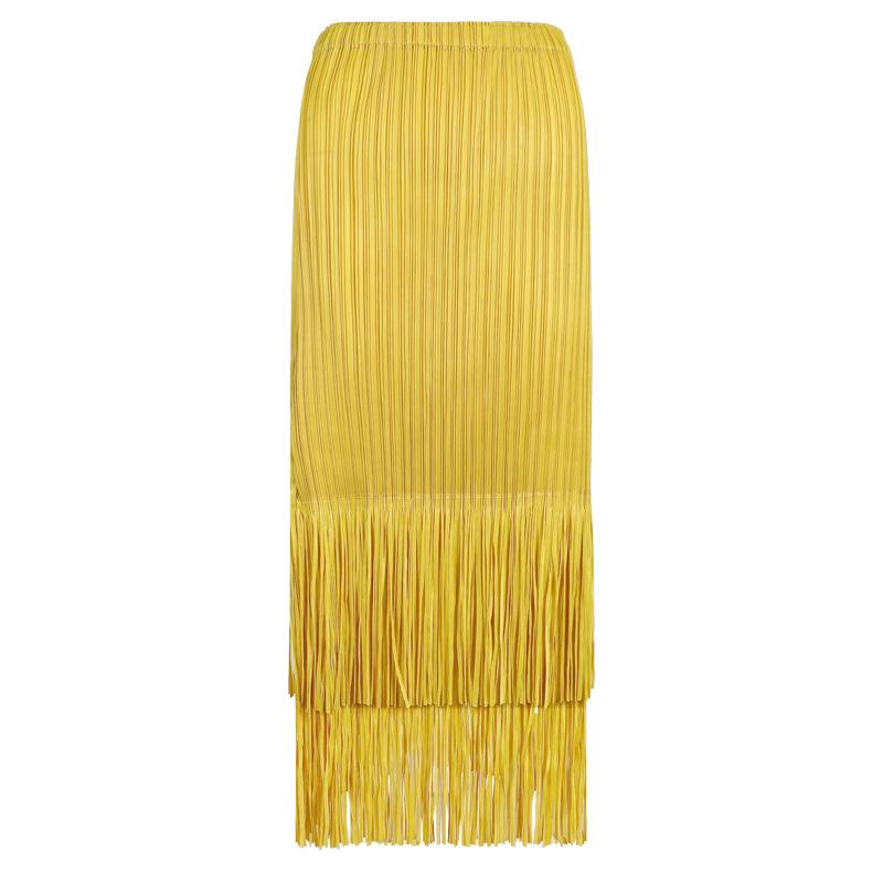 2025 Summer Pleated Tassel A-line Midi Skirt – High Waist Commute Design for Women