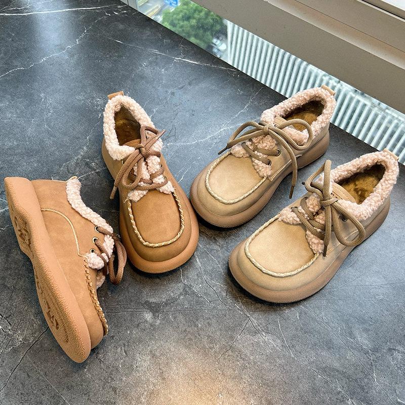 Retro small leather shoes women's winter new casual single shoes platform cotton shoes versatile little white shoes women's velvet women's shoes