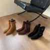 Women's Boots Apricot Thin Low Heel Thick Heel Versatile 2025 New Autumn Fashion Boots Thin Belt Buckle