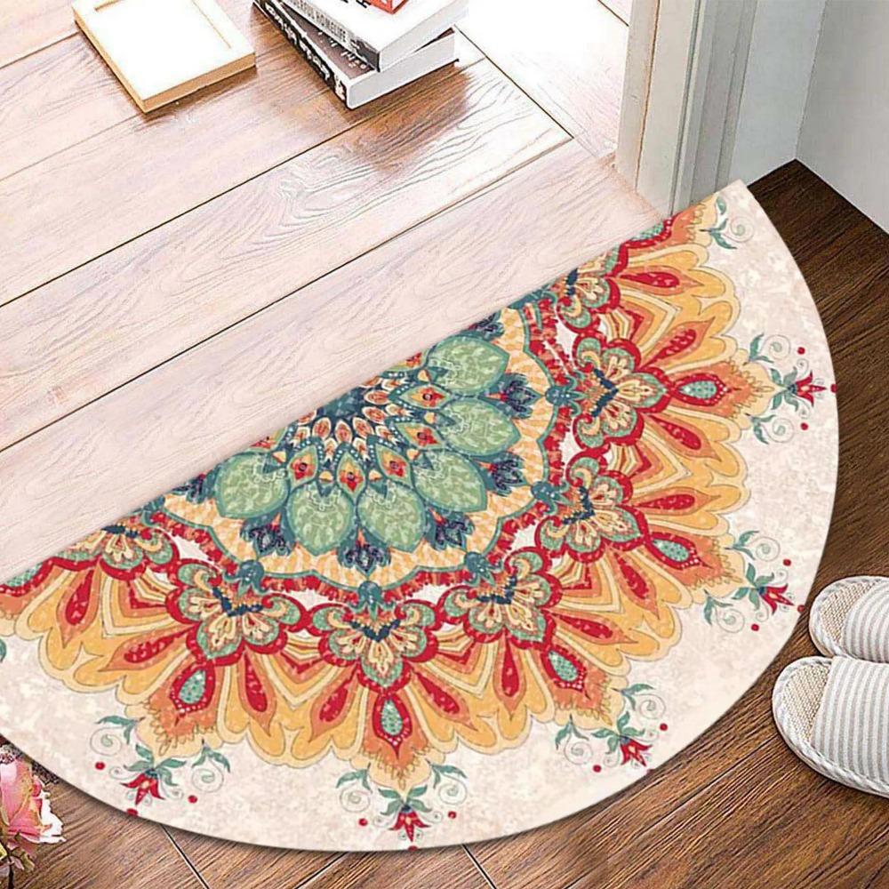 Bohemian Style Semi Circular Floor Mat Ethnic Wind Entrance Door Foot Mat Household Bathroom Absorbent Mat Lettuce Blanket
