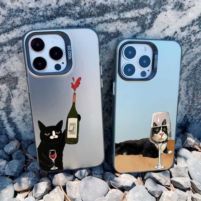 Dark Funny Cartoon Cat Have Fun Phone Case For iPhone 14 13 Pro Max 13 Mini 16 12 11 15 Pro Max 14 15 Plus Animal Laser Cover