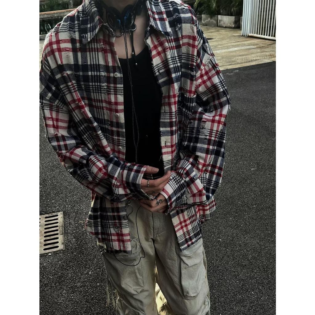 2024 Plaid Long Sleeve Shirt Japanese Hong Kong Style Ins Loose Shirt Boys Summer Trendy Versatile Casual Coat