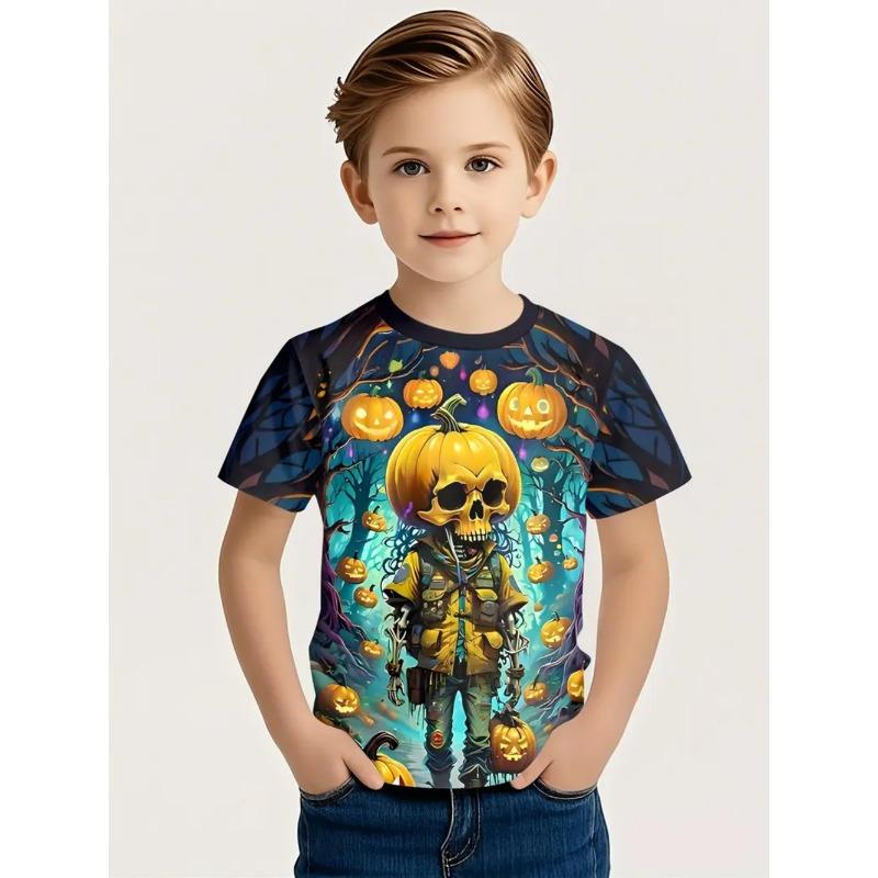 Halloween T-shirt Harajuku Pumpkin Print Short Sleeve Vintage Kids Clothes Holiday