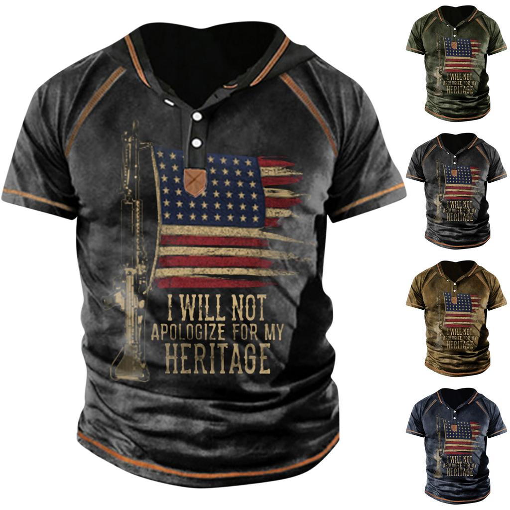 Men'S Printed T-Shirt Outdoor Street Short-Sleeved Hooded Button T-Shirt