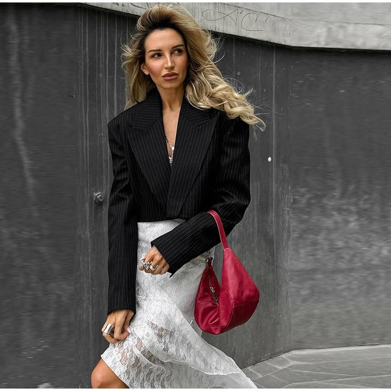 2025 New Spring Autumn Vintage Coats for Women Fashion French Style Long Sleeve Jackets Striped Turn-down Collar Commuter Outerwear