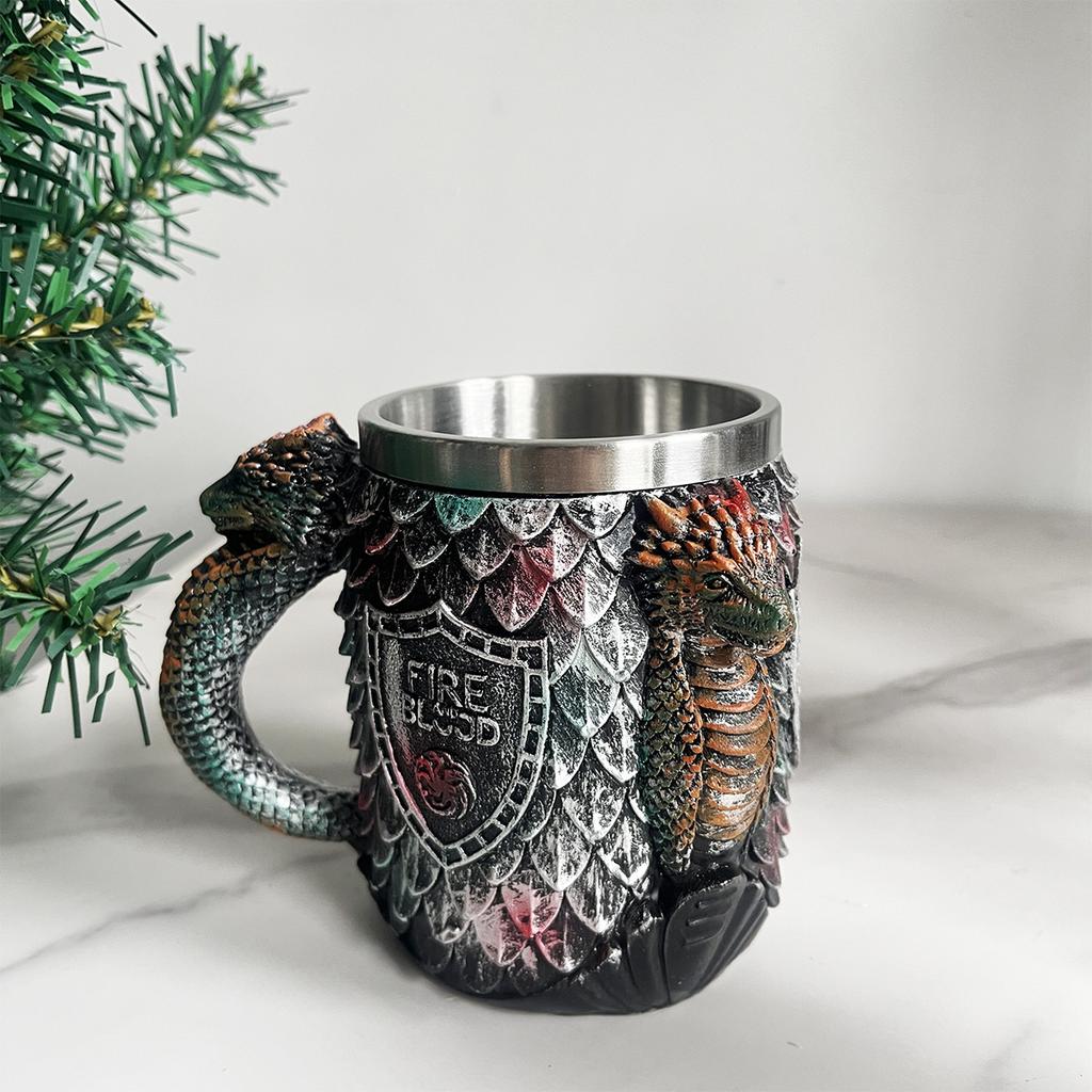 Resin Stainless Steel Cup Dragon Skull Modeling Mug Goblet Home Decoration Ornament