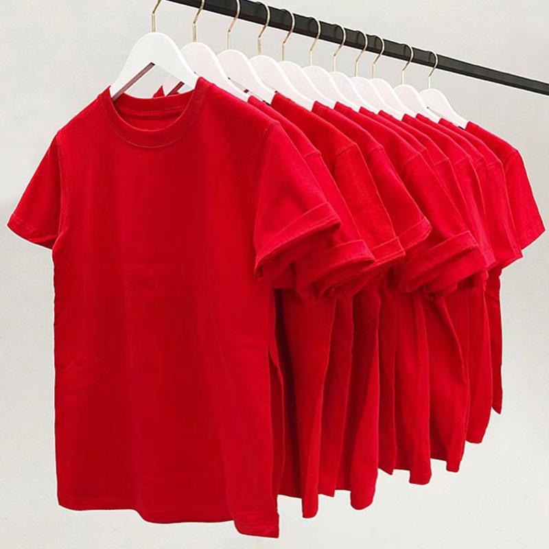 

Unisex Heavyweight Pure Cotton Round Neck Drop Shoulder T-shirt - Comfortable, Versatile, Solid Color for Summer L красный