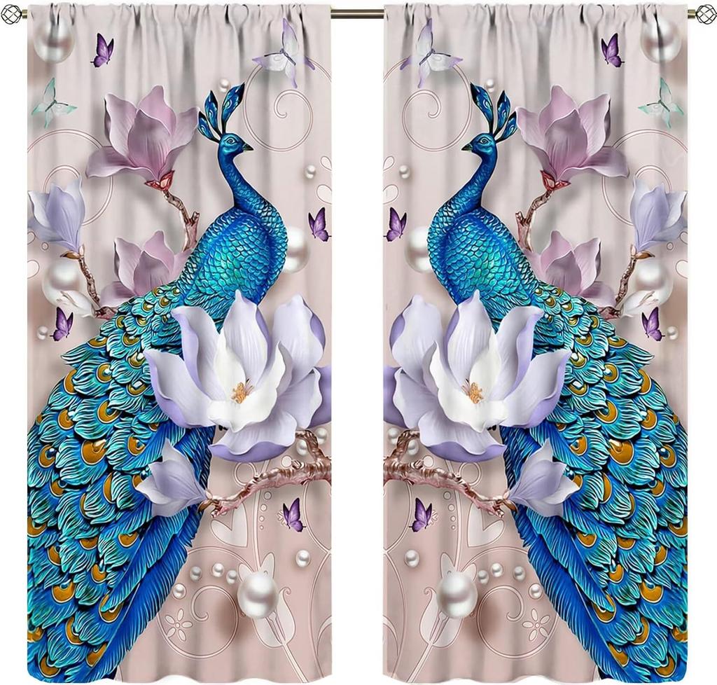 Colorful Dream Catcher Curtains Night Sky Stars Purple Feathers Curtain with Rod Pocket for Bedroom Living Room Decor Drapes