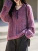 Early Autumn Old Money Heathered Knit V-neck Loose Wool Sweater for Women