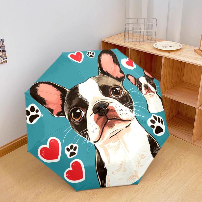 1 PC Automatic Folding Umbrella - French Bulldog Pattern, Portable & Foldable Design with 8 Ribs, Christmas Birthday Gifts