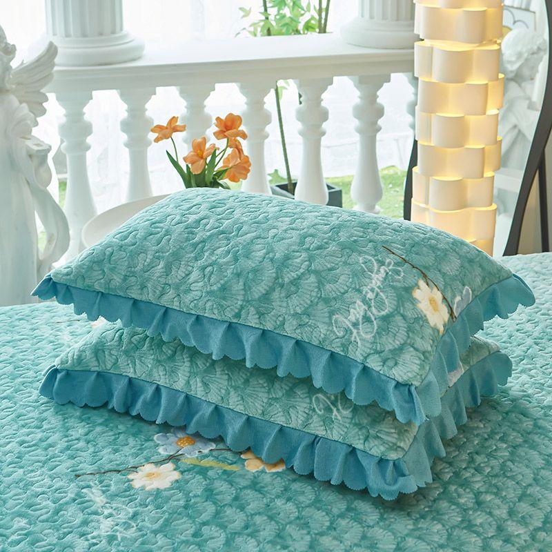 Наволочка из молочного бархата Пара кружевных наволочек Утолщенная хлопковая застежка Теплая и красивая наволочка Сердцевина из одной подушки Кожа с бархатом 48*74cm-2pcs