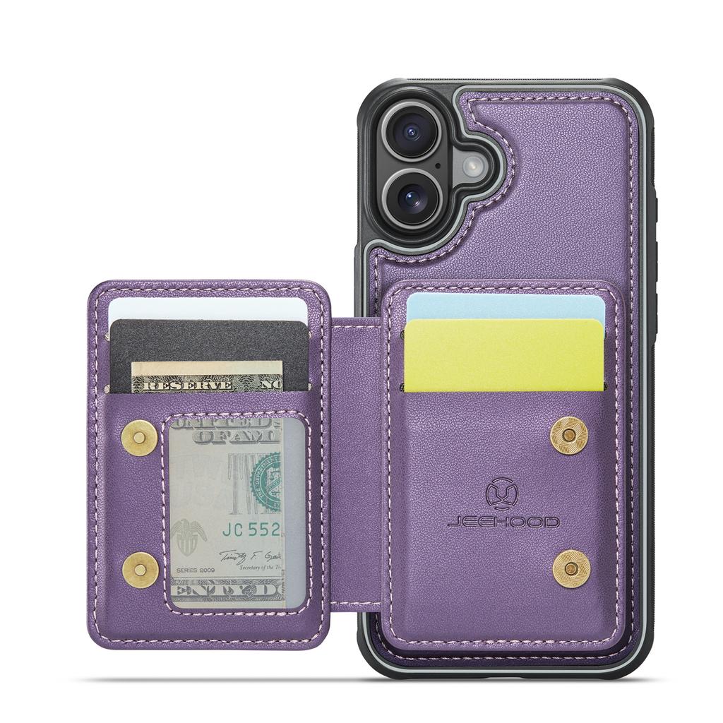 JEEHOOD J05 For iPhone 16 Plus Case Leather Mobile Cover with Detachable Magnetic Card Bag