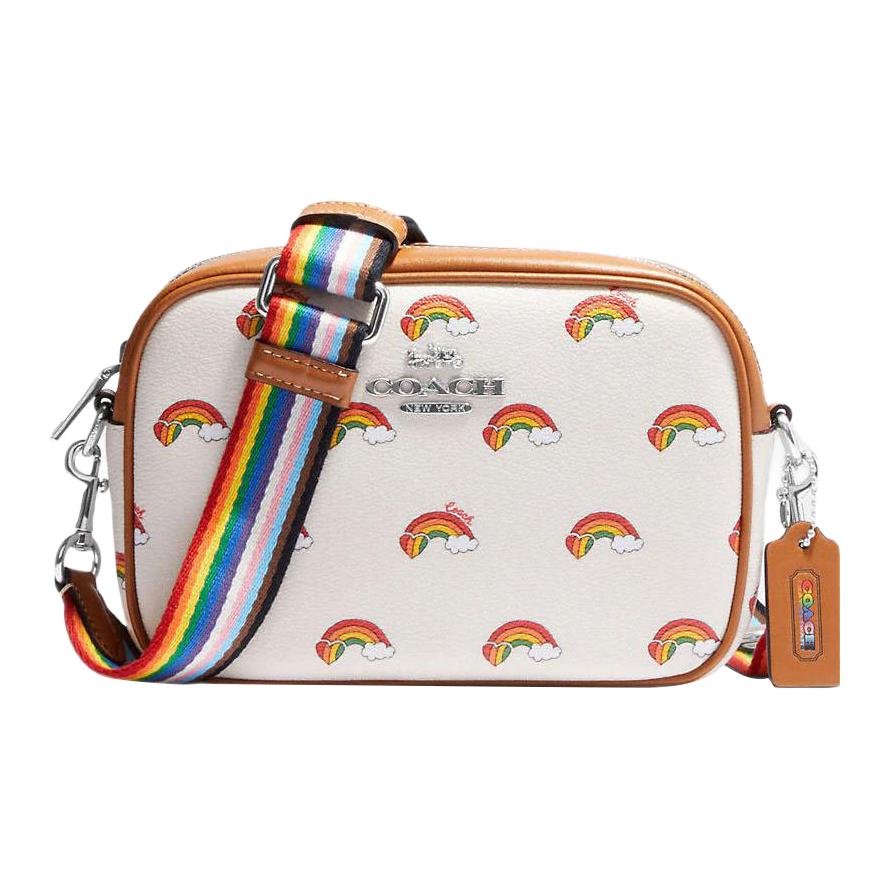 Coach Jamie 19 Silver Metal Logo Rainbow Print Coated Canvas And Leather Camera Bag Women Shoulder Bag Beige Brown CJ647-SVCAH