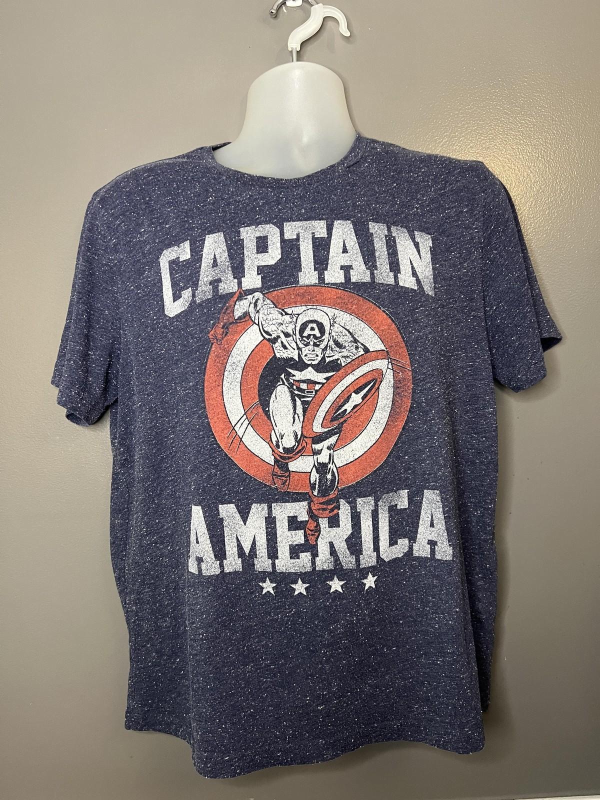 Marvel Captain America Shirt Mens Large Blue Shield Graphic Tee Comic Hero S