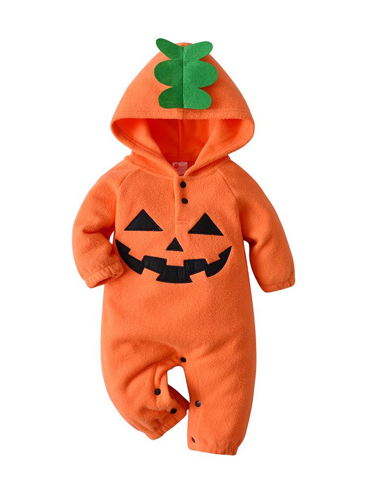 Halloween Hooded Pumpkin Monster Romper - Snap Crotch Infant Onesie for Autumn/Winter