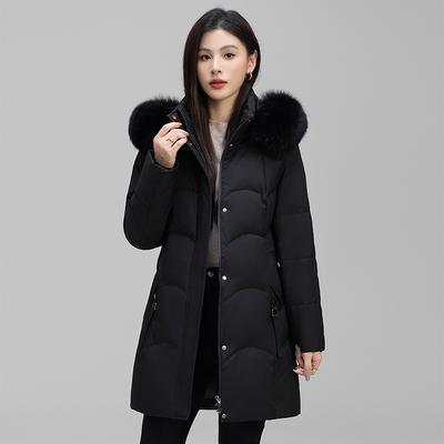 Women's Medium and Long Winter New Hooded Slim-fitting Thickened Fashionable Big Fur Collar Warm Jacket