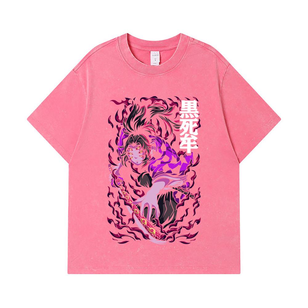 275 GSM Washed T-shirts 100% Cotton Demon Slayer V83 Kokushibo Print Unisex Heavy Cotton T Shirt