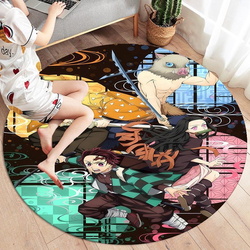 Demon Slayer Round Area Rug Carpet Rug For Living Room Bedroom Sofa Playroom Decor Nonslip Floor Mat