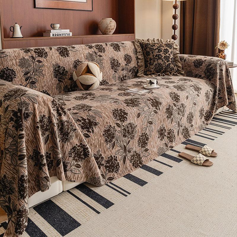 Chinesische Tiefkaffee-Blumenmuster-Sofa-Handtuch Klassische Weiche Chenille-Sofa-Abdeckung für Alle Jahreszeiten Plüschige Warme Mehrzweck-Decke