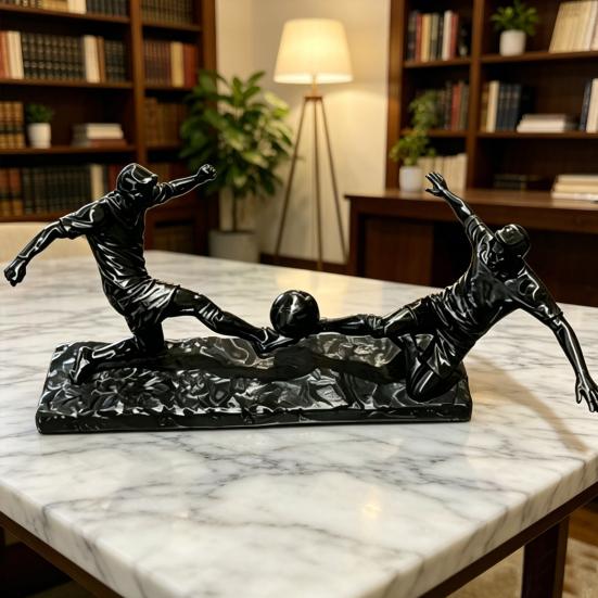 Soccer Player Statue, 3D Printed 2 Men Playing Soccer Figurine, Sports Table Sculpture for Home, Office Decor, Gifts for Sports Lovers, Men