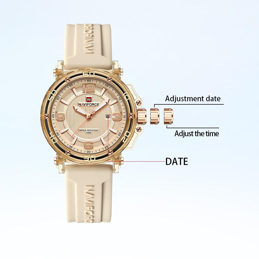NAVIFORCE Original Women's Calendar Watch Lightweight Fashion Quartz Watch 50m Waterproof Luminous Pointer Women's Casual Watch NF7125