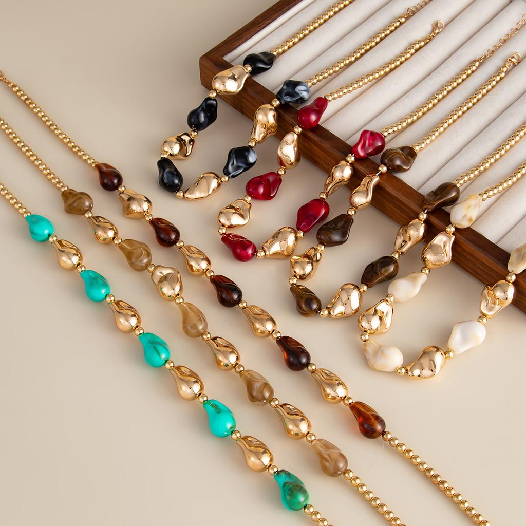 SHIXIN 7 Styles Elegant Resin Water Drop Beaded Choker Necklace for Women Boho Irregular Acrylic Short Necklace Clavicle Chain