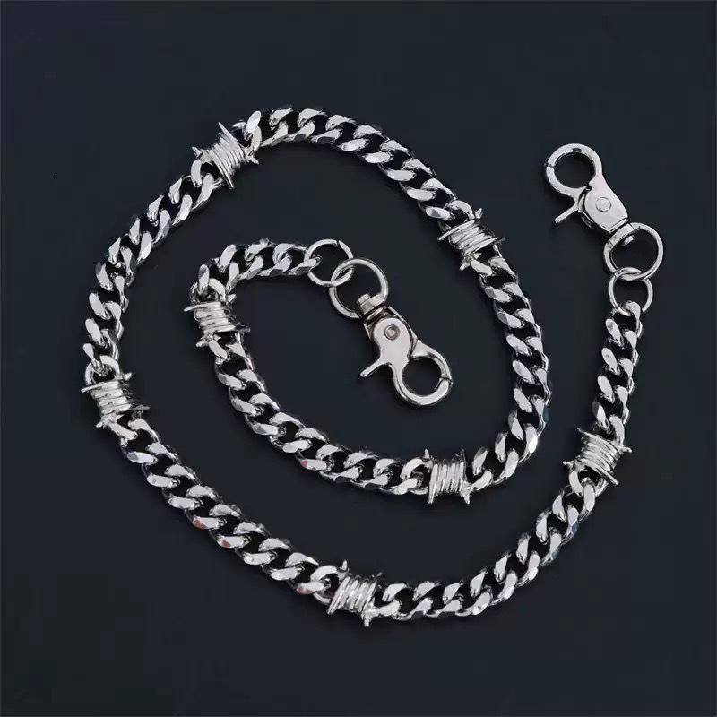 Unisex Punk Waist Chain with Alloy Spikes and Spliced Chain Accents
