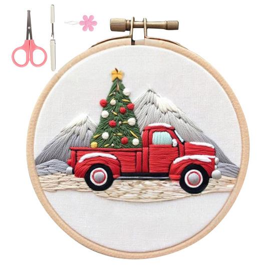Christmas Embroidery Kit Winter Landscape Embroidery Starter Kit Santa Claus Embroidery Craft Set with Pattern Threads Needles for Beginners Adults
