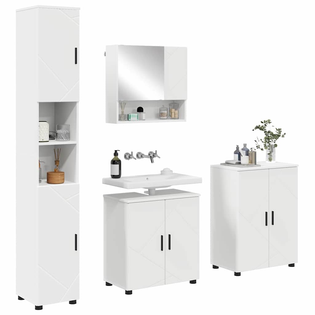 Bathroom Furniture Set with Door 4 Pcs White Engineered Wood & Metal