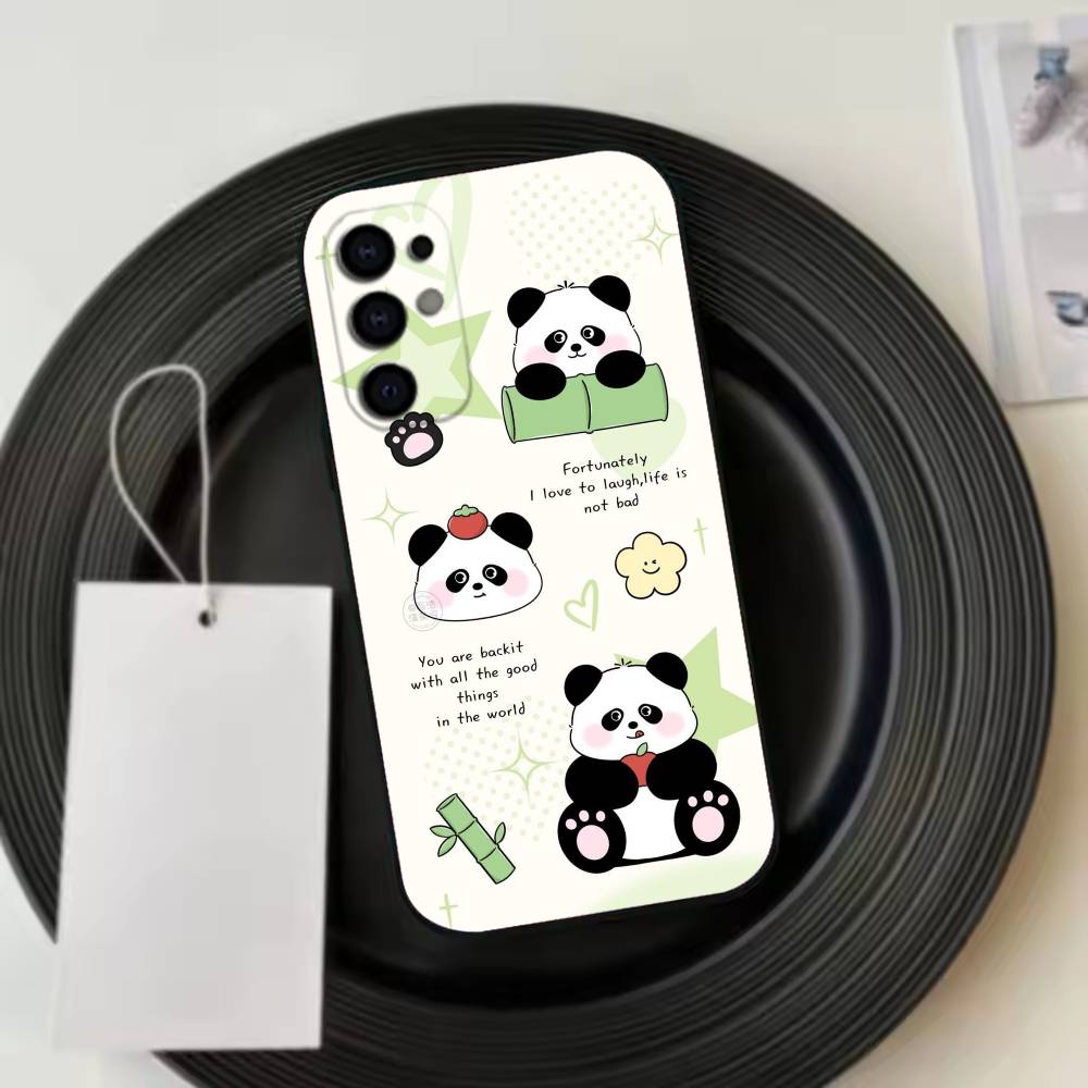 Cute Lucky Panda Phone Case Black Silicone Soft For Samsung S25,S24,S21,S22,S23,S30,Ultra,S20,Plus,Fe,Lite