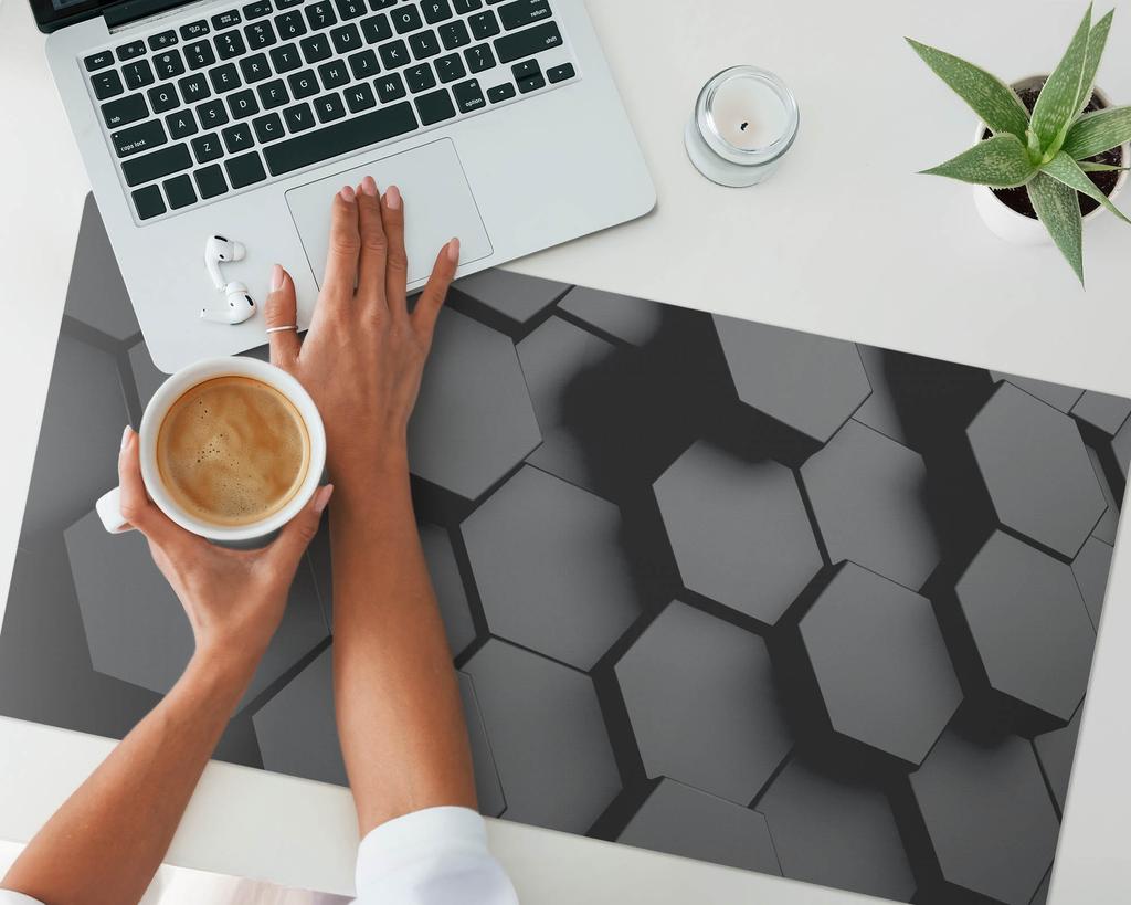 Modern Vinyl Keyboard Mat Geometric Hexagons 90x45 Cm