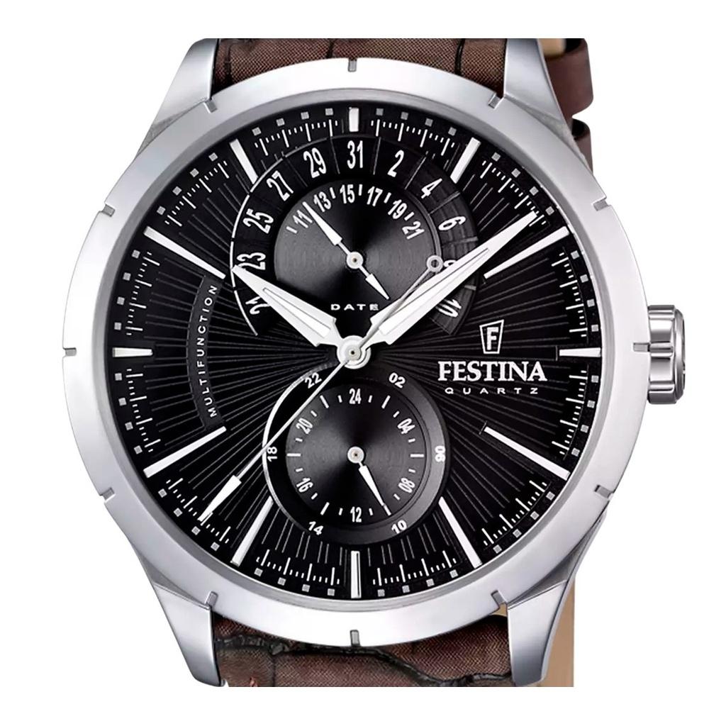 FESTINA Retro Leather Strap Multifunction Black Dial Quartz F16573-4 Men's Watch