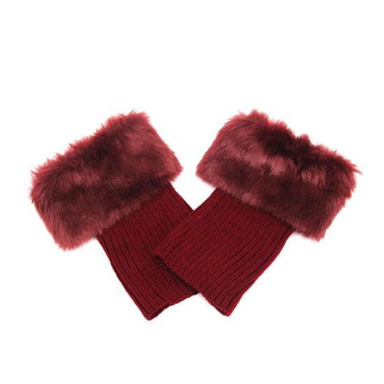 Женские зимние однотонные короткие вязаные гетры, носки, топперы, пушистые манжеты темно-красного