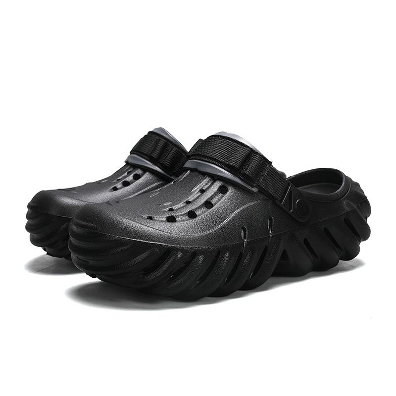 Large size men's hollowed-out breathable hole shoes trendy casual thick-soled bag head drag outdoor cool slippers 2025