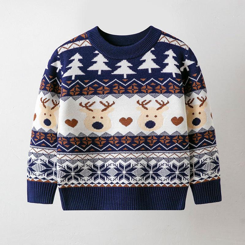 Christmas Sweaters Children Autumn Winter Warm Pullover Baby Cartoon Knitted Sweaters Kids Clothes 2-6 Year Boy Girl Xmas Jumper