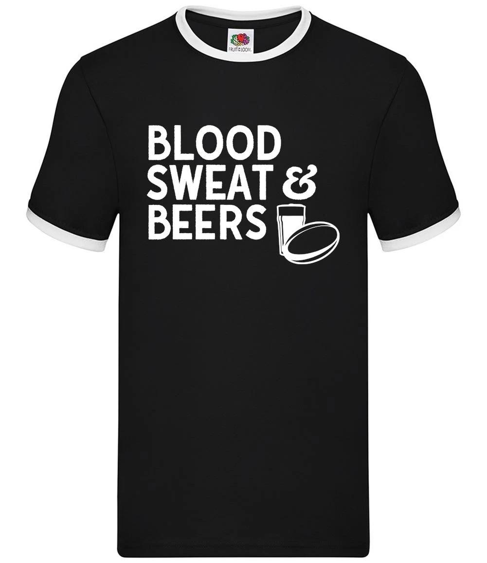Blood Sweat And Beers - Mens Ringer - Rugby Player Love Nations Six 6 XS