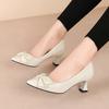 Thick Heel High Heels Women's 2025 New Pointed Head Bow Light Mouth Work Shoes Medium Heel Single Shoes Thin Heel Versatile Women's Shoes