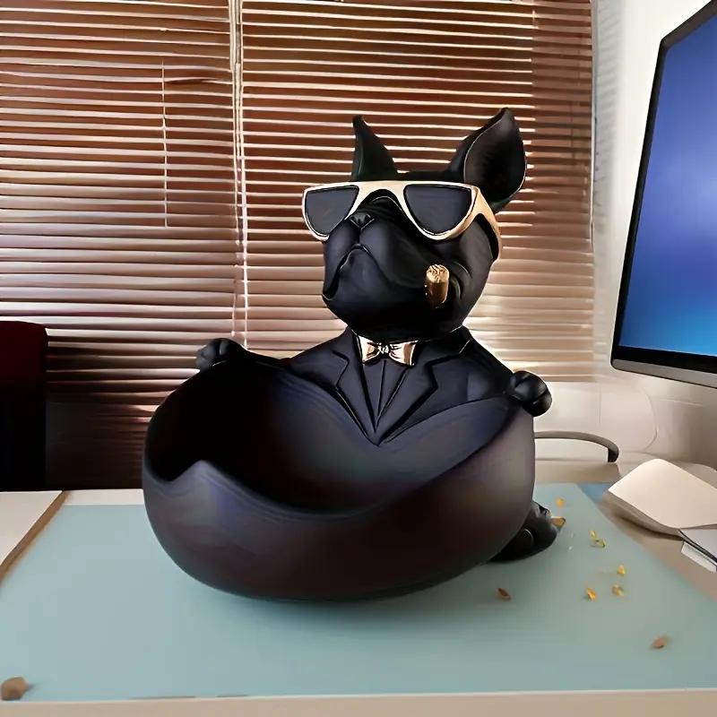 Occhiali da Sole Creativi Statua di Cane Cool Statua di Bulldog Scatola portaoggetti Decorazione Animale Statua Artigianato in Resina Decorazione per la Casa Regalo