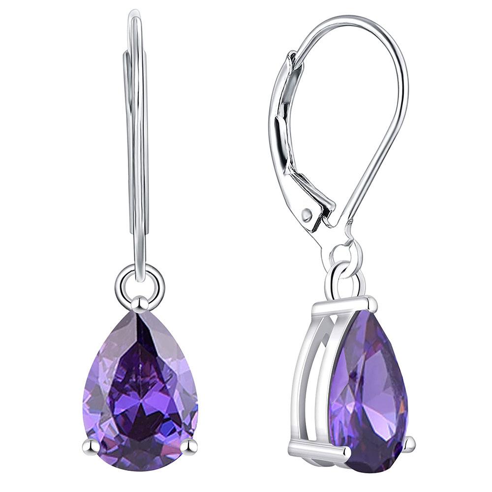 Copper Inlaid Zircon Teardrop Earrings, 925 Sterling Silver, European American Fashion, Women's Gift