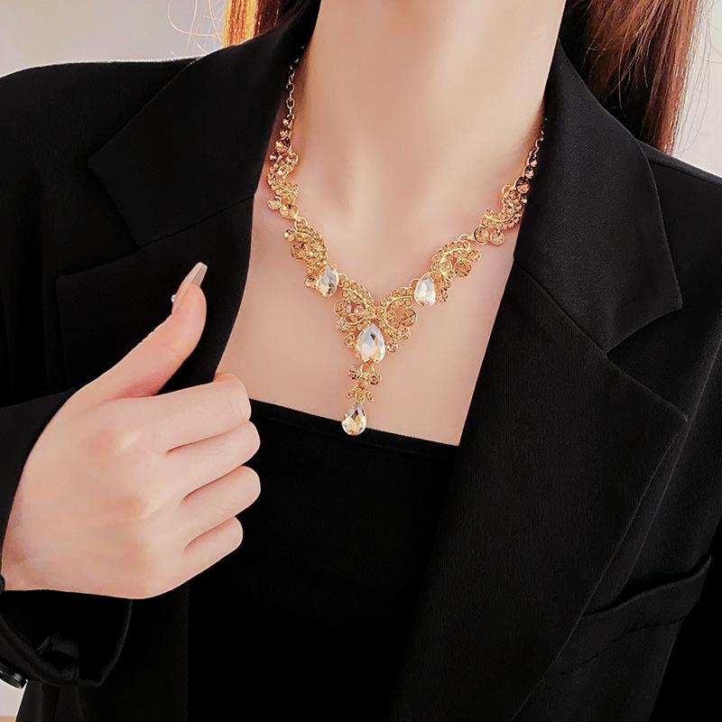 Elegant French Inlaid Diamond Teardrop Pendant Necklace