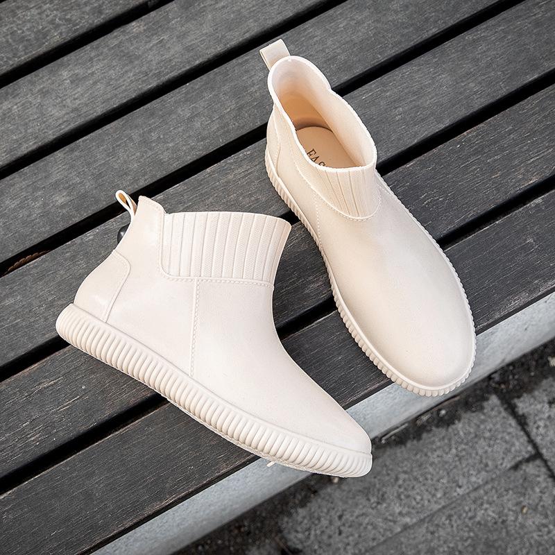 Short Tube Fashion Waterproof Shoes Women's Rubber Shoes Kitchen Work Rain Shoes Rain Boots Non-slip Cover Shoes Students Korean Version Outside Wear