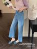 Women's Light Wash High-Waisted Wide-Leg Jeans - 2026 Retro Slimming Fit, Slightly Flared, Nine-Point Length