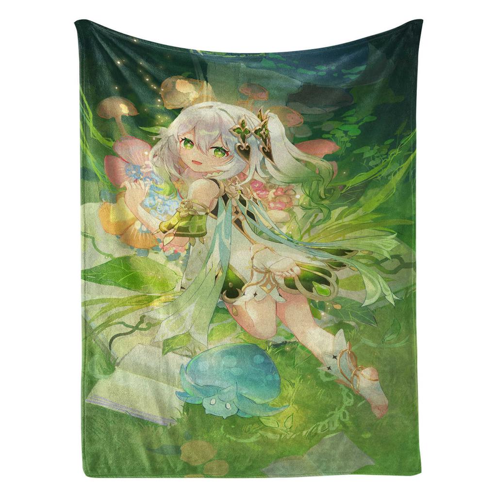 Game Genshin Impact Nahida Green Flannel Blanket Cover Warmth Soft Anime Blanket Multifunctional Decor Home Universal Blankets