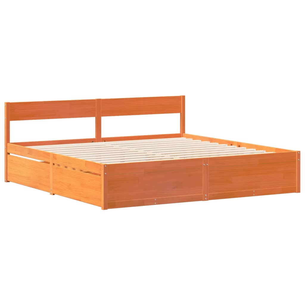 Solid Wood Bed Without Mattress Wax Brown 200x200 Cm Pine Wood